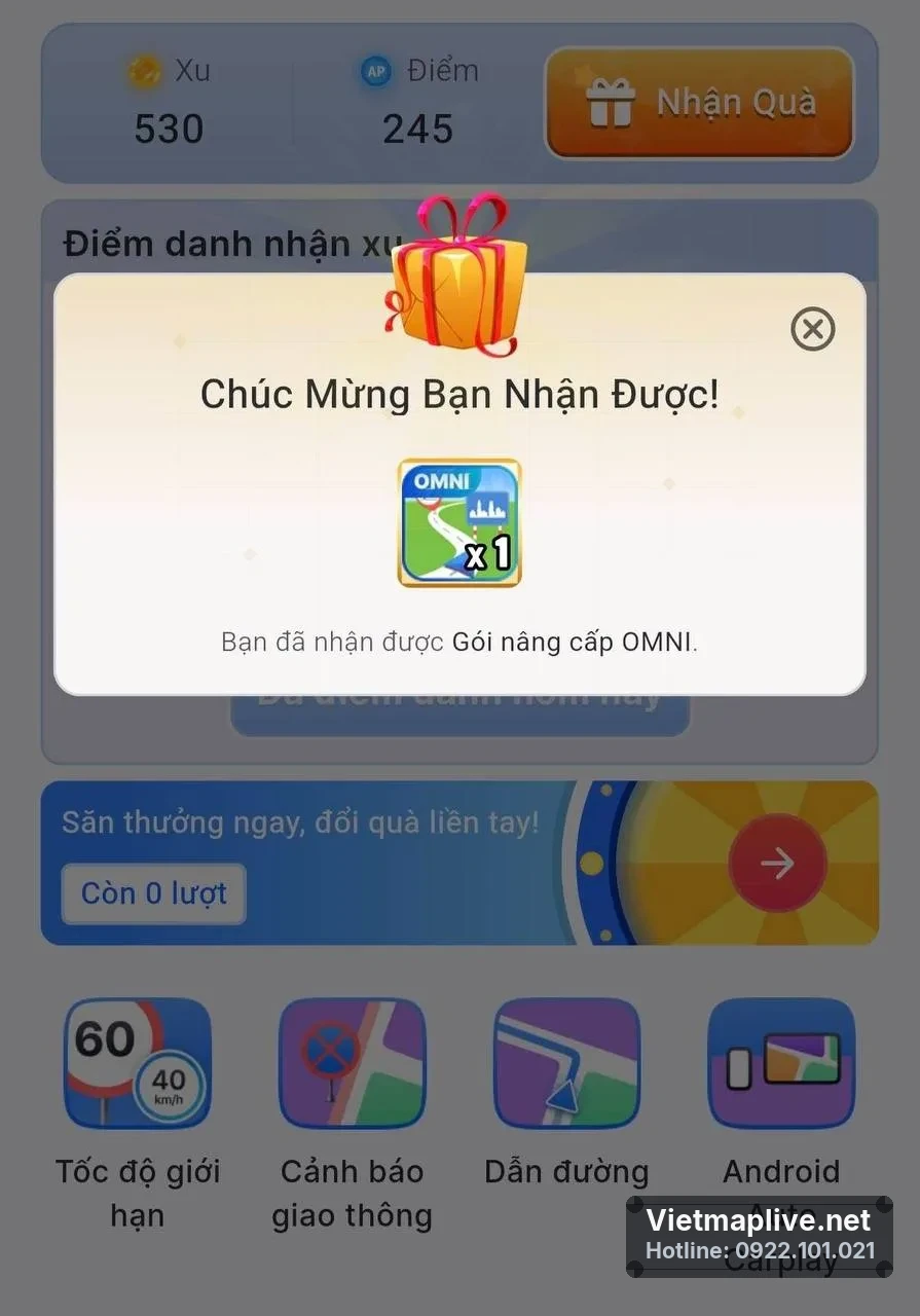 Điểm danh nhận xu hằng ngày để đổi gói nâng cấp VietMap Live OMNI