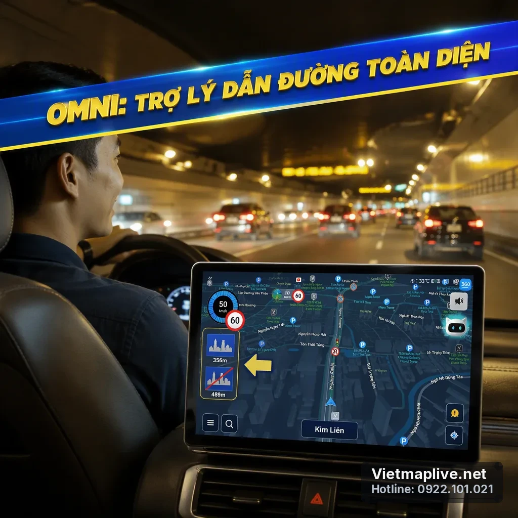 Giao diện ứng dụng VietMap Live 3.4.0 hiển thị tính năng OMNI trên iPhone.