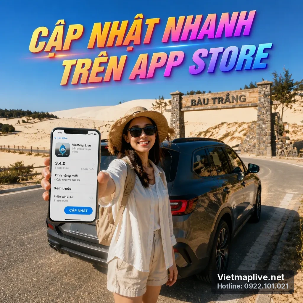 Màn hình iPhone hiển thị trang cập nhật VietMap Live trên App Store.