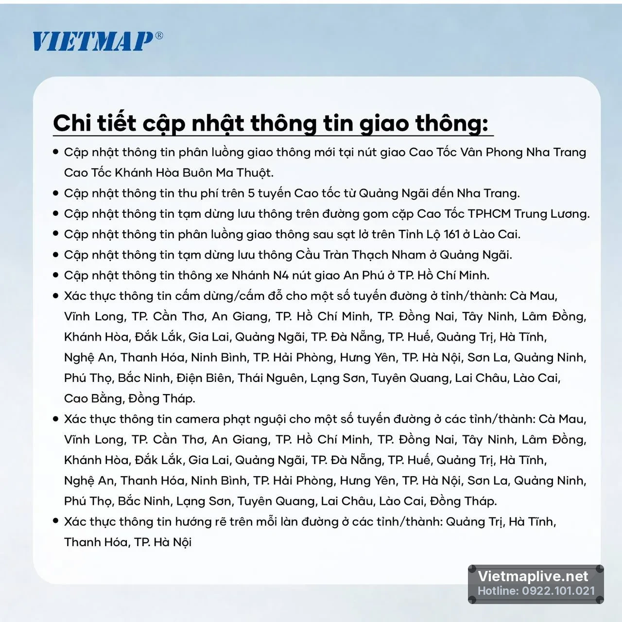 Thông tin giao thông mới nhất trên VietMap Live