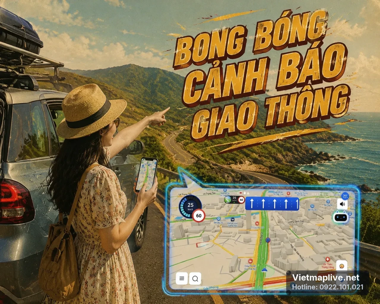 Bong bóng cảnh báo giao thông nổi trên màn hình điện thoại