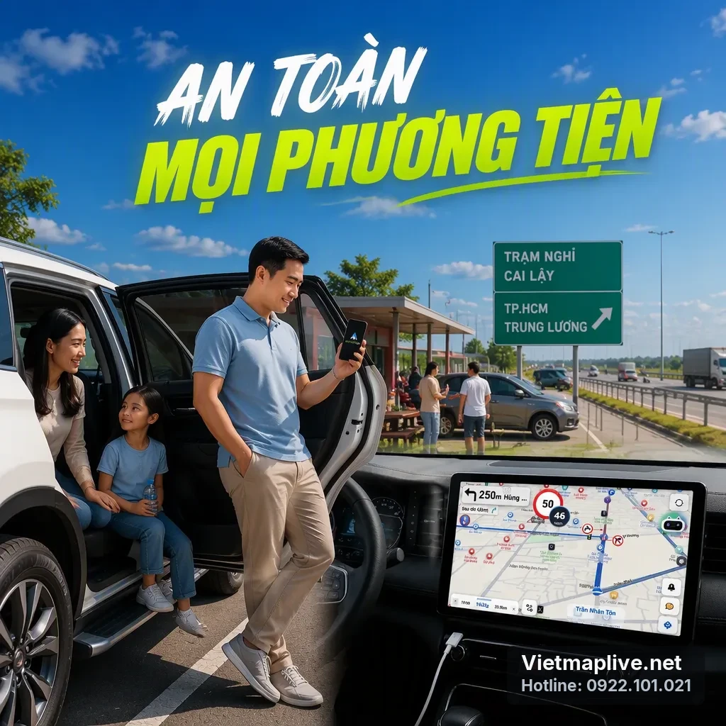 Cảnh xe trên cao tốc giữ đúng khoảng cách an toàn với sự hỗ trợ từ VietMap Live