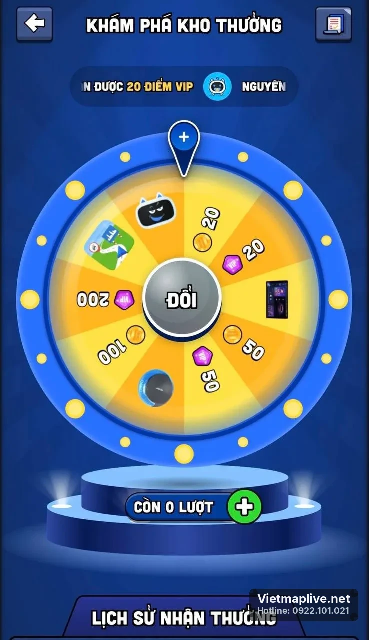 Vòng quay may mắn trên ứng dụng VietMap Live với các phần thưởng hấp dẫn
