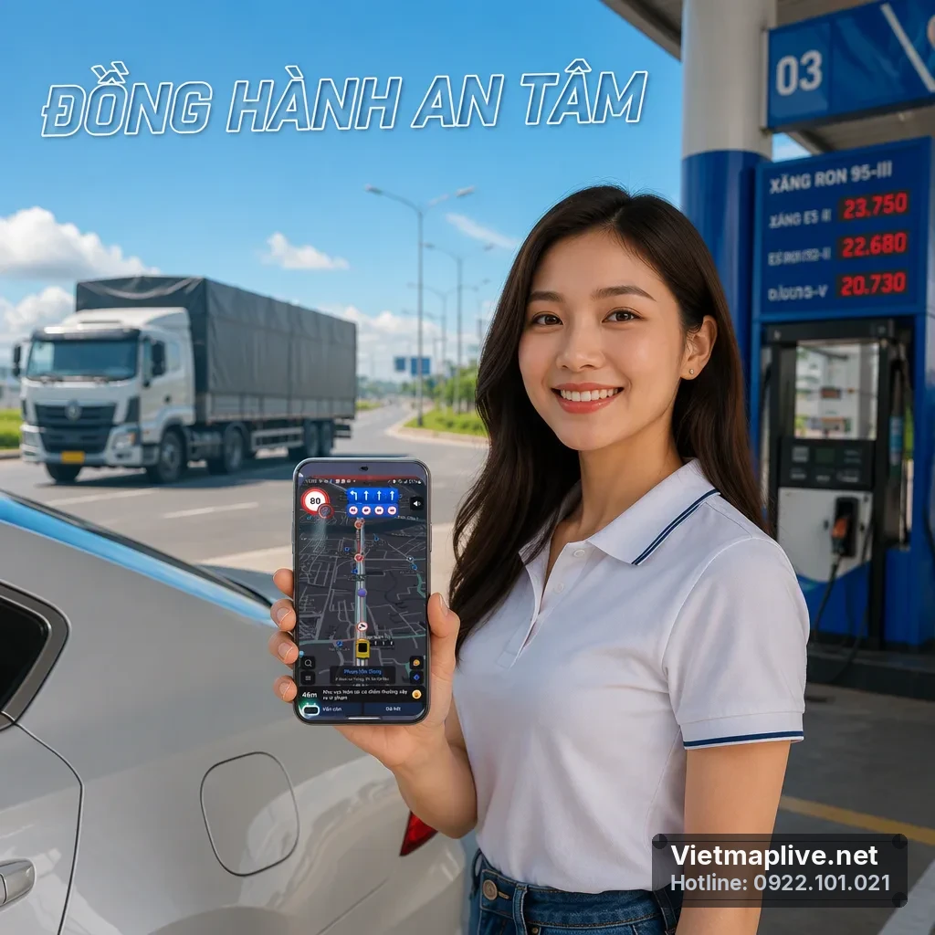 Người lái xe sử dụng VietMap Live trên điện thoại trong xe
