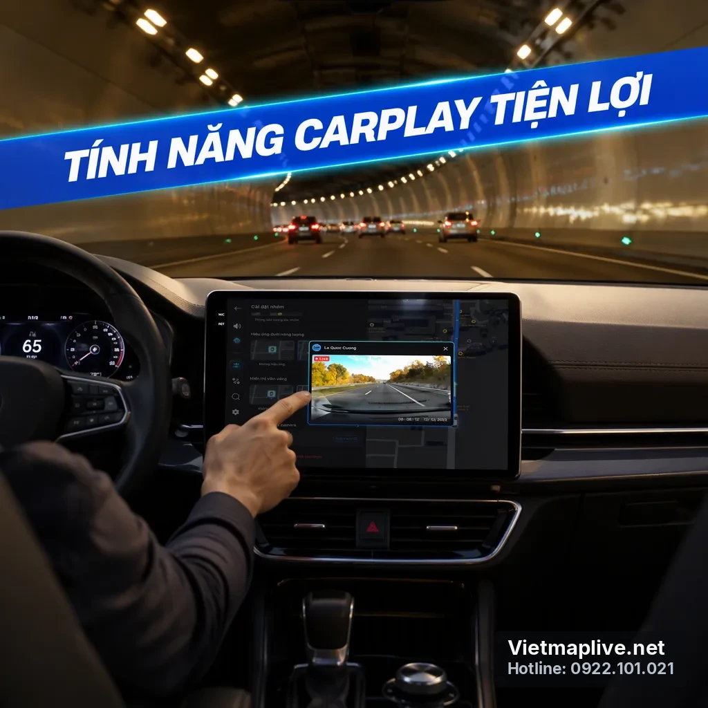 Cảnh sử dụng Apple CarPlay với VietMap Live trên màn hình xe